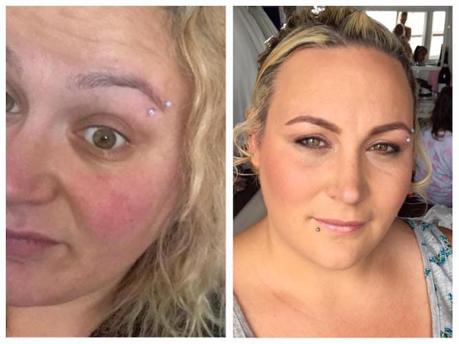 before and after bridesmaid makeup